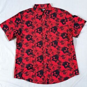 Murano Liquid Luxury Mens Red Black Short Sleeve Button Up Cotton Shirt Size XL
